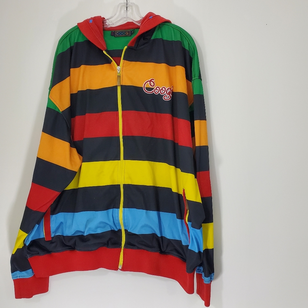Coogie Striped Zip front Jacket with hood, Size 4XL